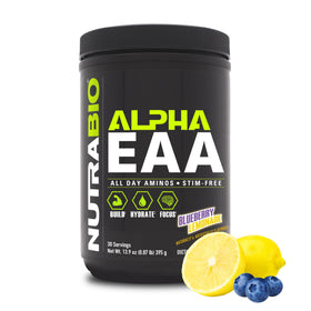 NutraBio Alpha EAA Poudre de BCAA 30 Portions Citron Myrtille vue de face