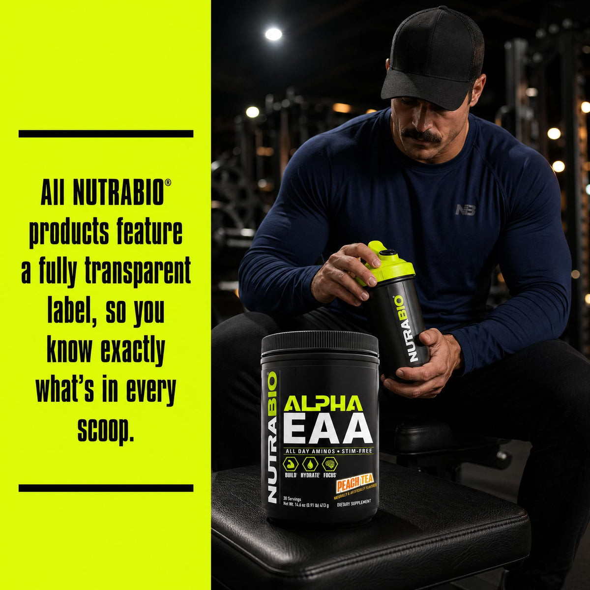 NutraBio Alpha EAA poudre de BCAA 30 servings, cuillère de poudre