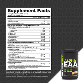 NutraBio Alpha EAA poudre de BCAA 30 servings, informations nutritionnelles