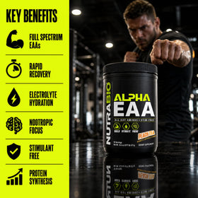 NutraBio Alpha EAA poudre de BCAA 30 servings, ingrédients listés