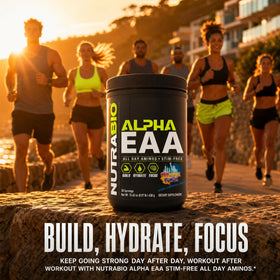 NutraBio Alpha EAA, produit en situation sur une table d'entraînement