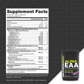 NutraBio Alpha EAA vue de l'arrière avec informations nutritionnelles