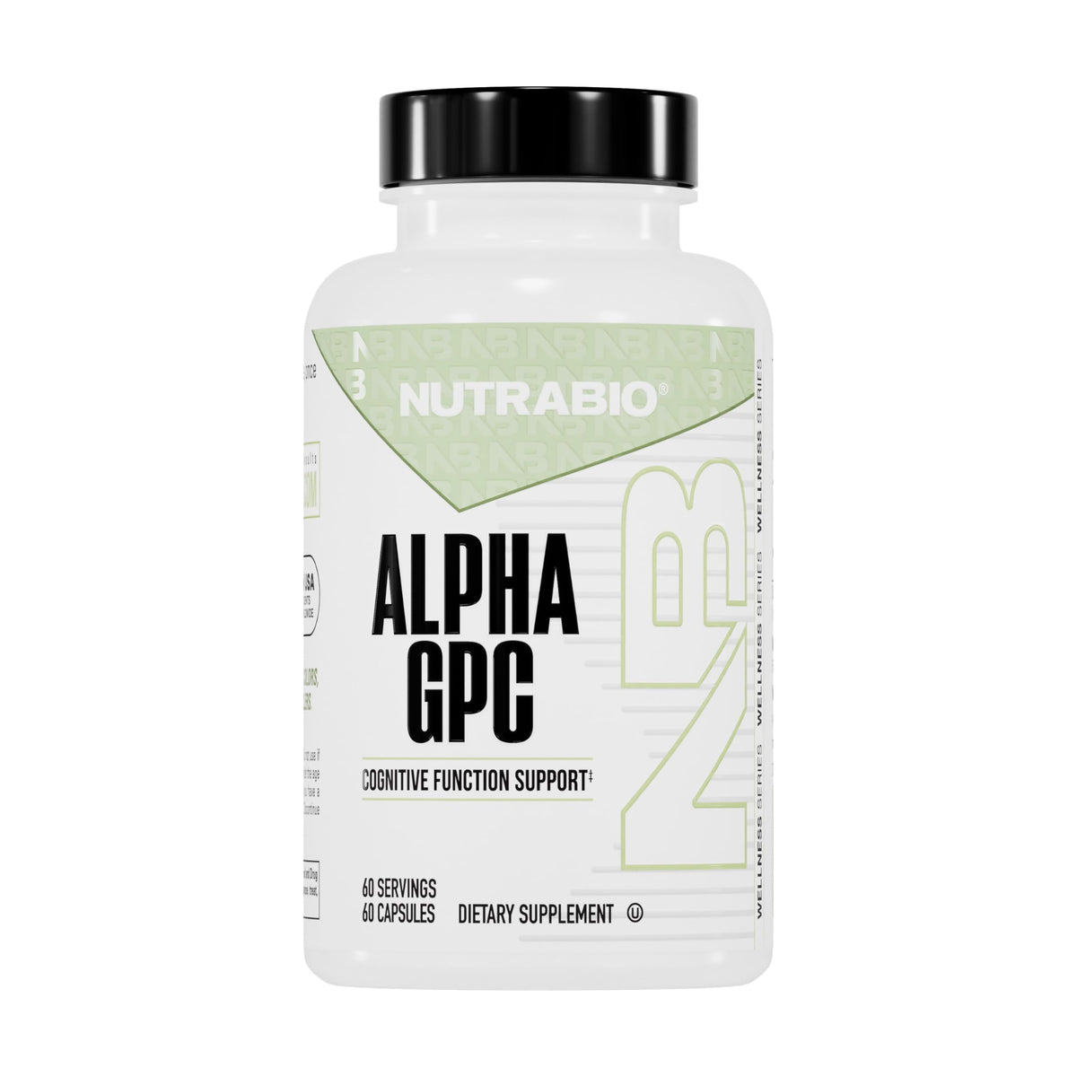 NutraBio Alpha GPC 300mg 60 capsules végétales, emballage avant