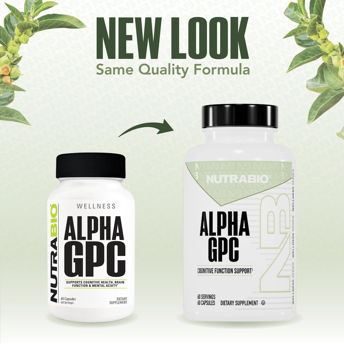 NutraBio Alpha GPC 300mg capsules, vue de côté