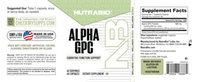 NutraBio Alpha GPC 300mg, vue arrière de l'emballage