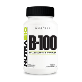 NutraBio B-100 Complex Vitamines B 90 Capsules Végétales vue de face