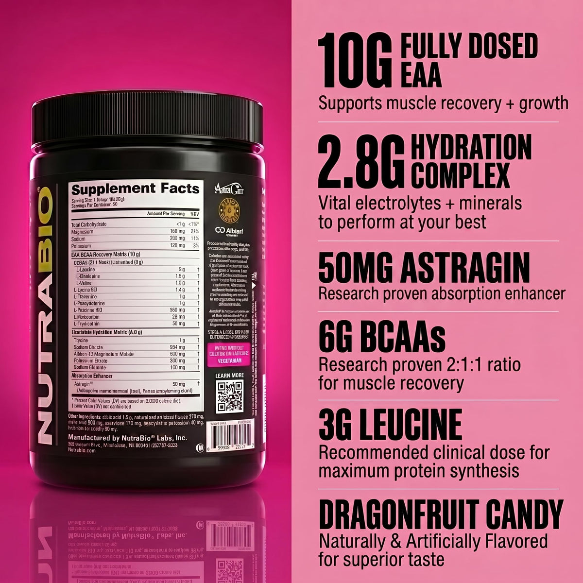 NutraBio Base Aminos EAA + BCAA poudre en mélange