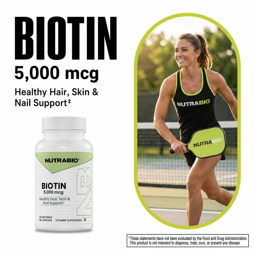 NutraBio Biotine 5000 mcg capsules dans un cadre naturel