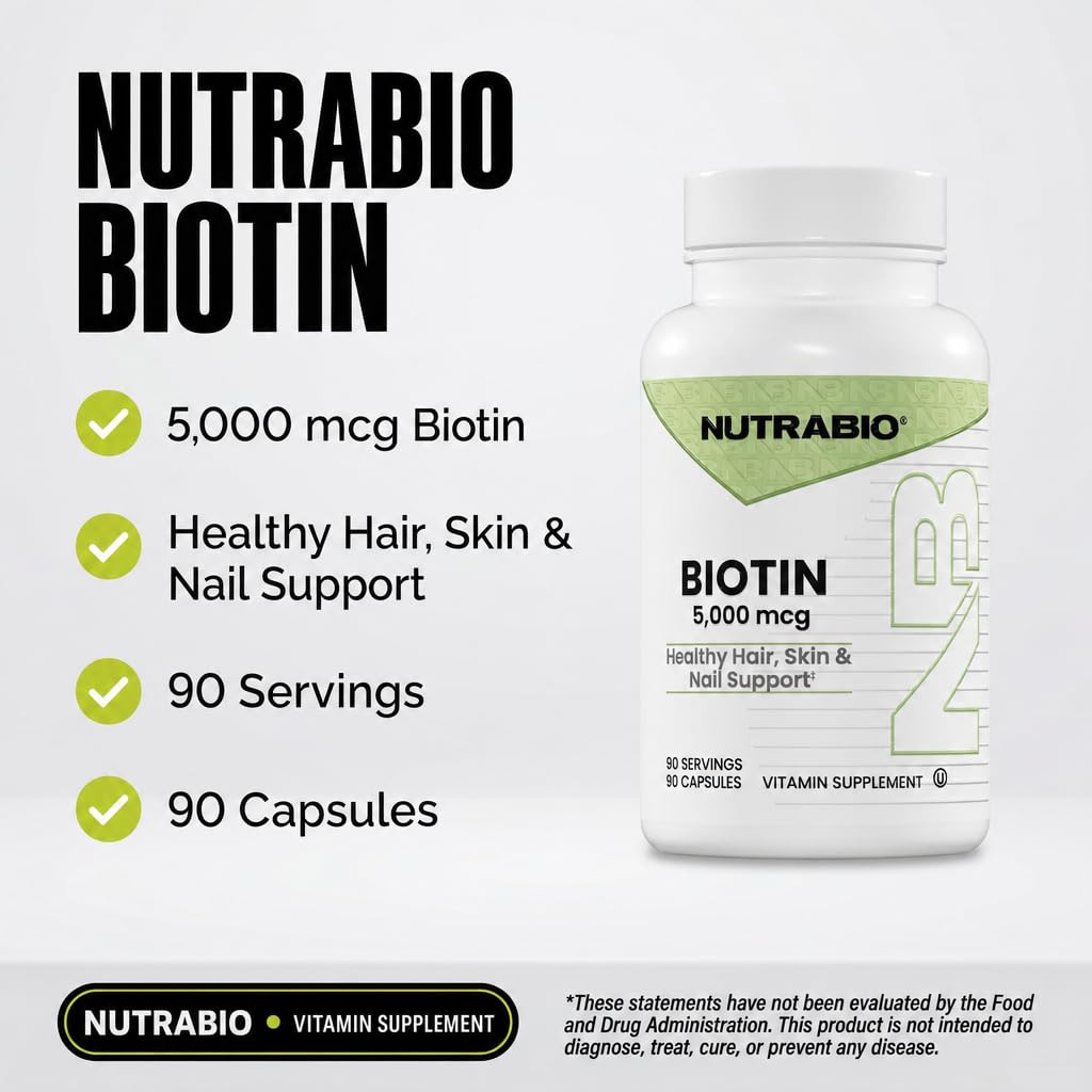 NutraBio Biotine 5000 mcg capsules ouvertes avec une main