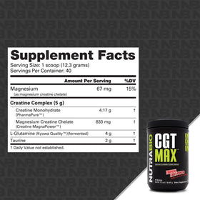 NutraBio CGT-MAX Poudre 549g vue arrière avec ingrédients et informations nutritionnelles