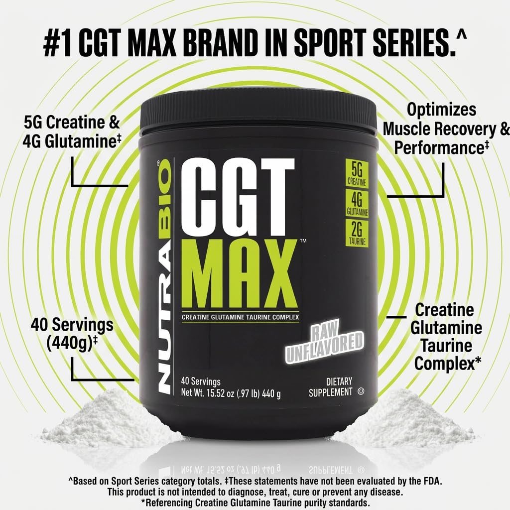 NutraBio CGT-MAX Poudre dans un shaker