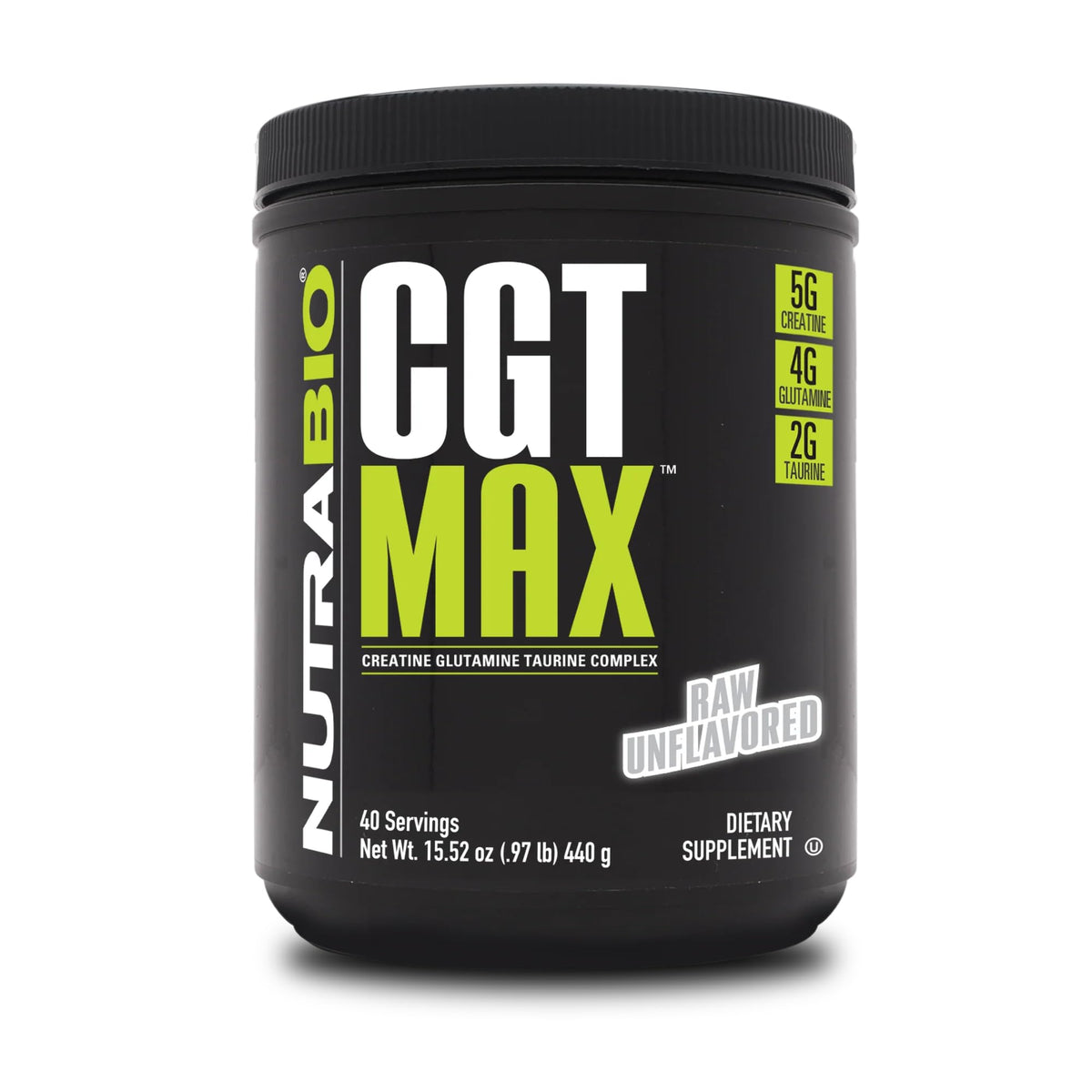 NutraBio CGT-MAX Poudre non aromatisée vue de face