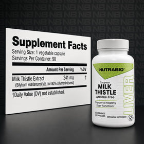 NutraBio Chardon Marie 241mg capsules sur fond blanc