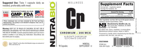 NutraBio Chrome Chélaté 200 mcg étiquette du produit