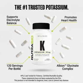 NutraBio Complexe de Potassium ouvert avec capsules visibles