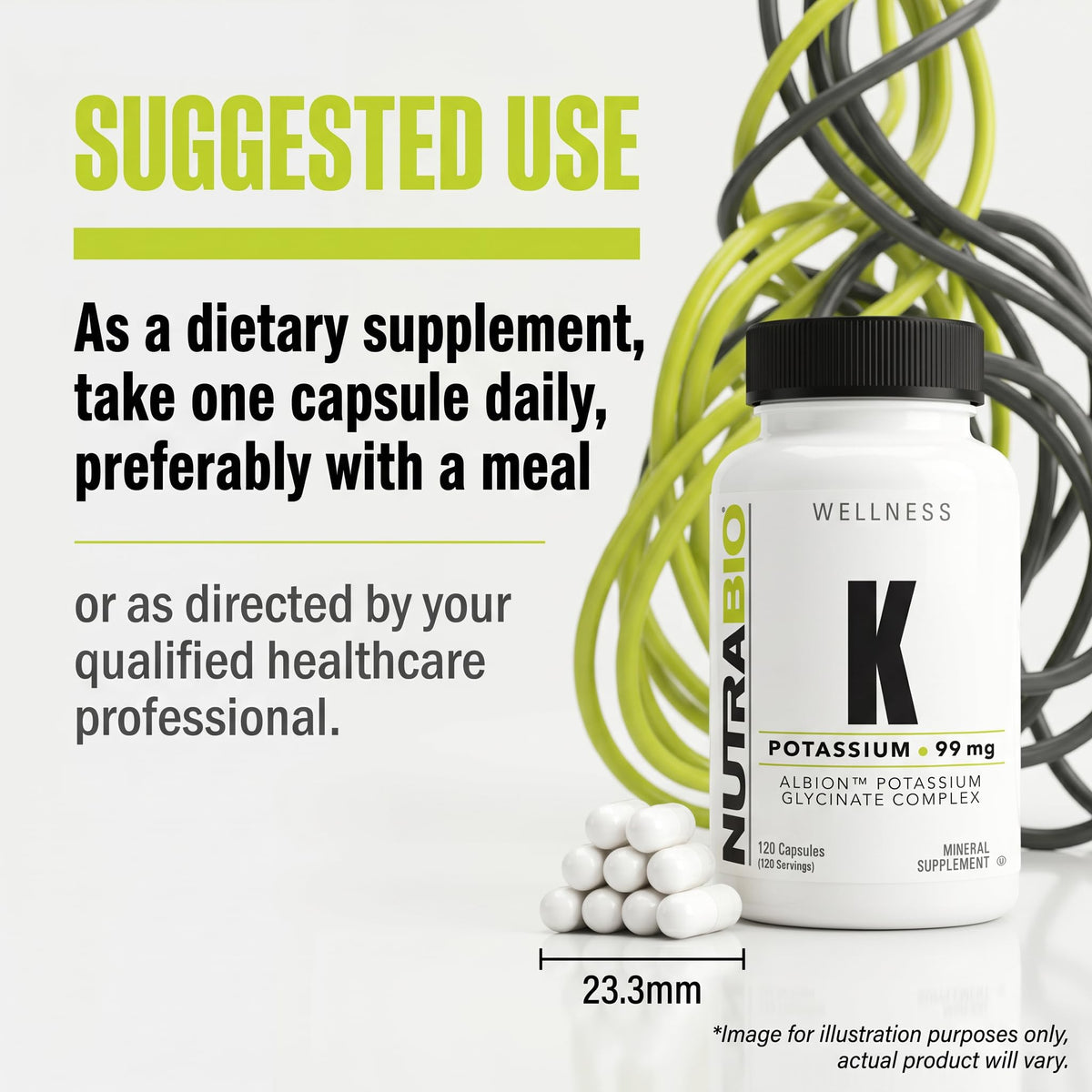 NutraBio Complexe de Potassium sur une surface en bois