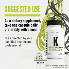 NutraBio Complexe de Potassium sur une surface en bois