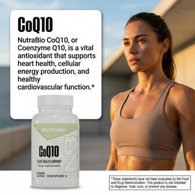 NutraBio CoQ10 100mg avec étiquette visible