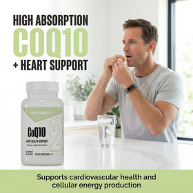 NutraBio CoQ10 100mg sur fond blanc