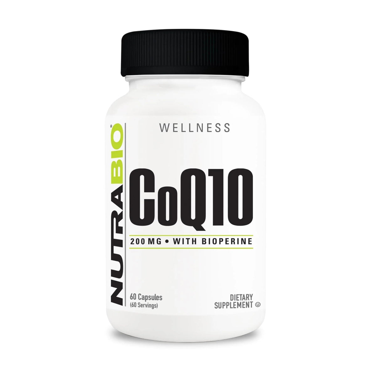 NutraBio CoQ10 200mg 60 capsules - vue de face