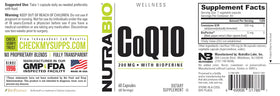 NutraBio CoQ10 200mg - capsules sur une surface blanche