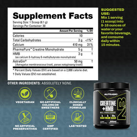 NutraBio Créatine HMB Poudre 310g, informations nutritionnelles