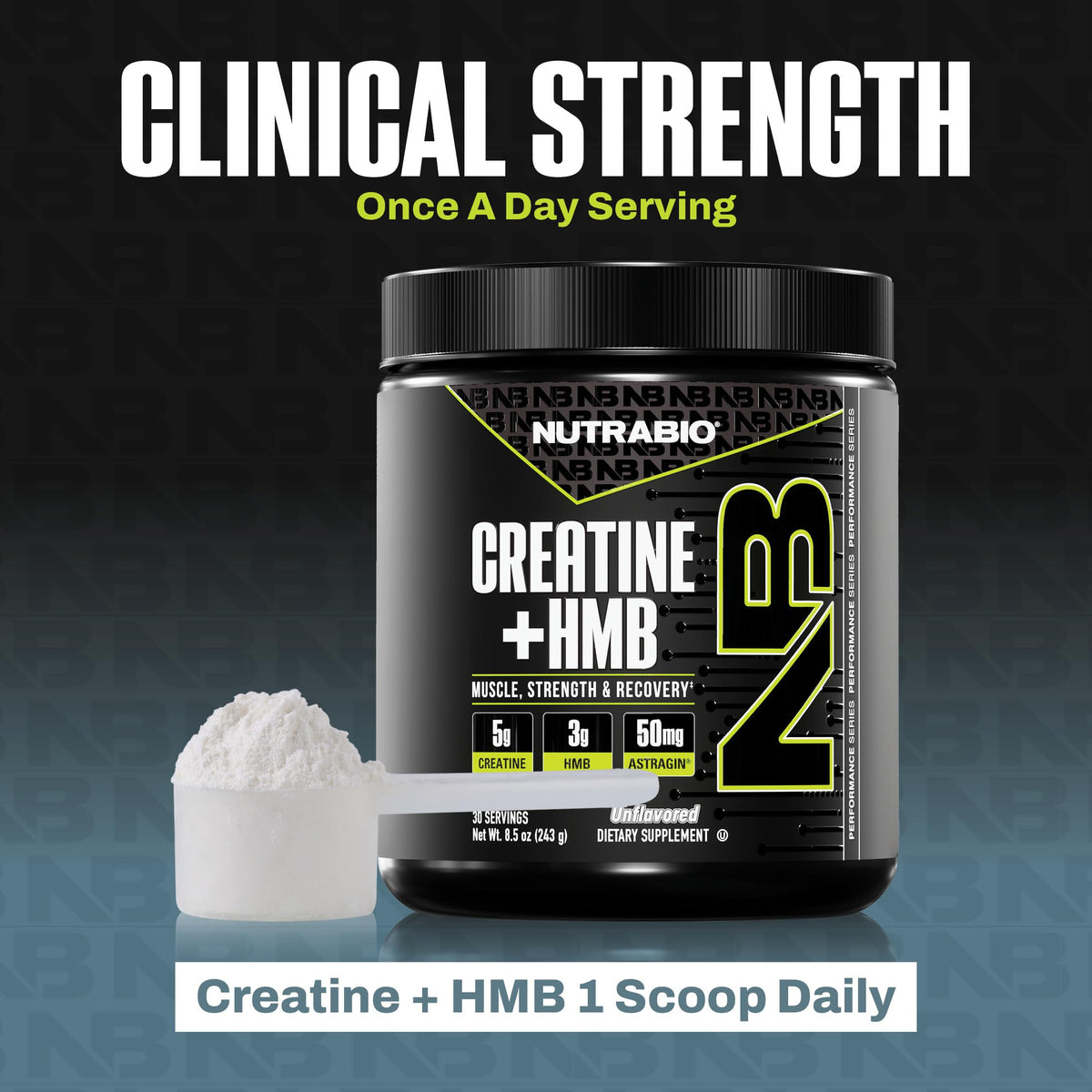 NutraBio Créatine HMB Poudre 310g, vue de côté