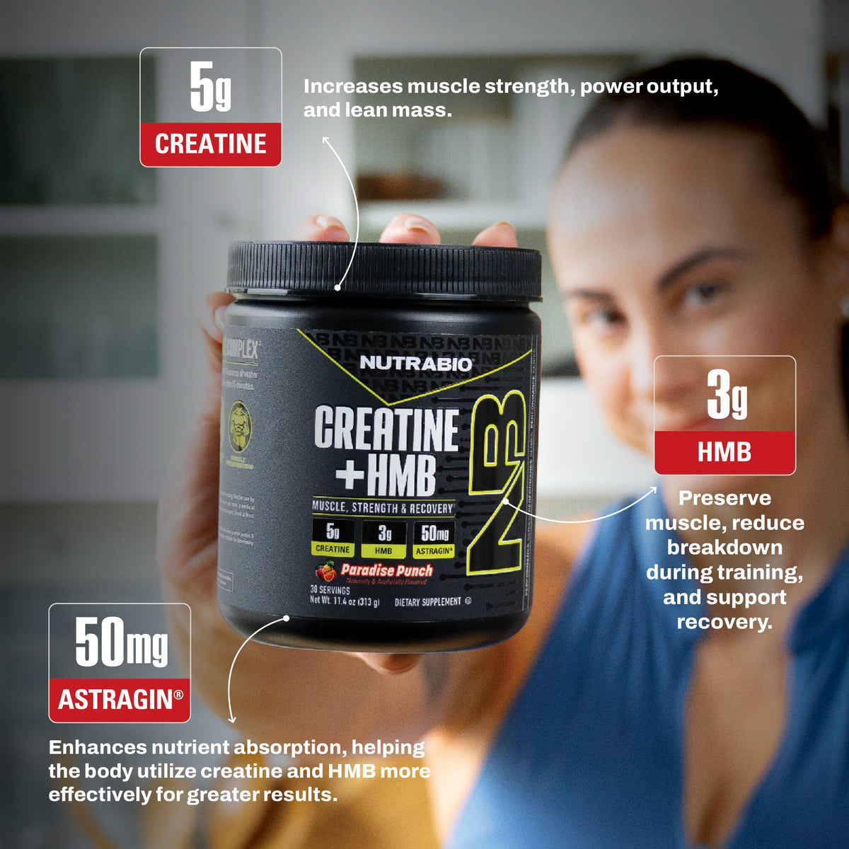 NutraBio Creatine + HMB Poudre 390g ingrédients listés