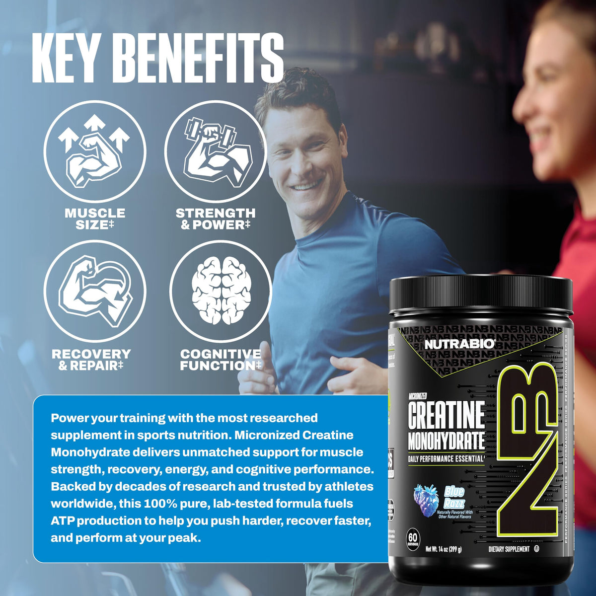 NutraBio Créatine Monohydrate 300 g avec cuillère doseuse