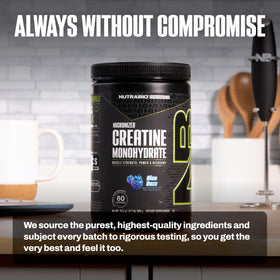 NutraBio Créatine Monohydrate 300 g avec un shaker de sport
