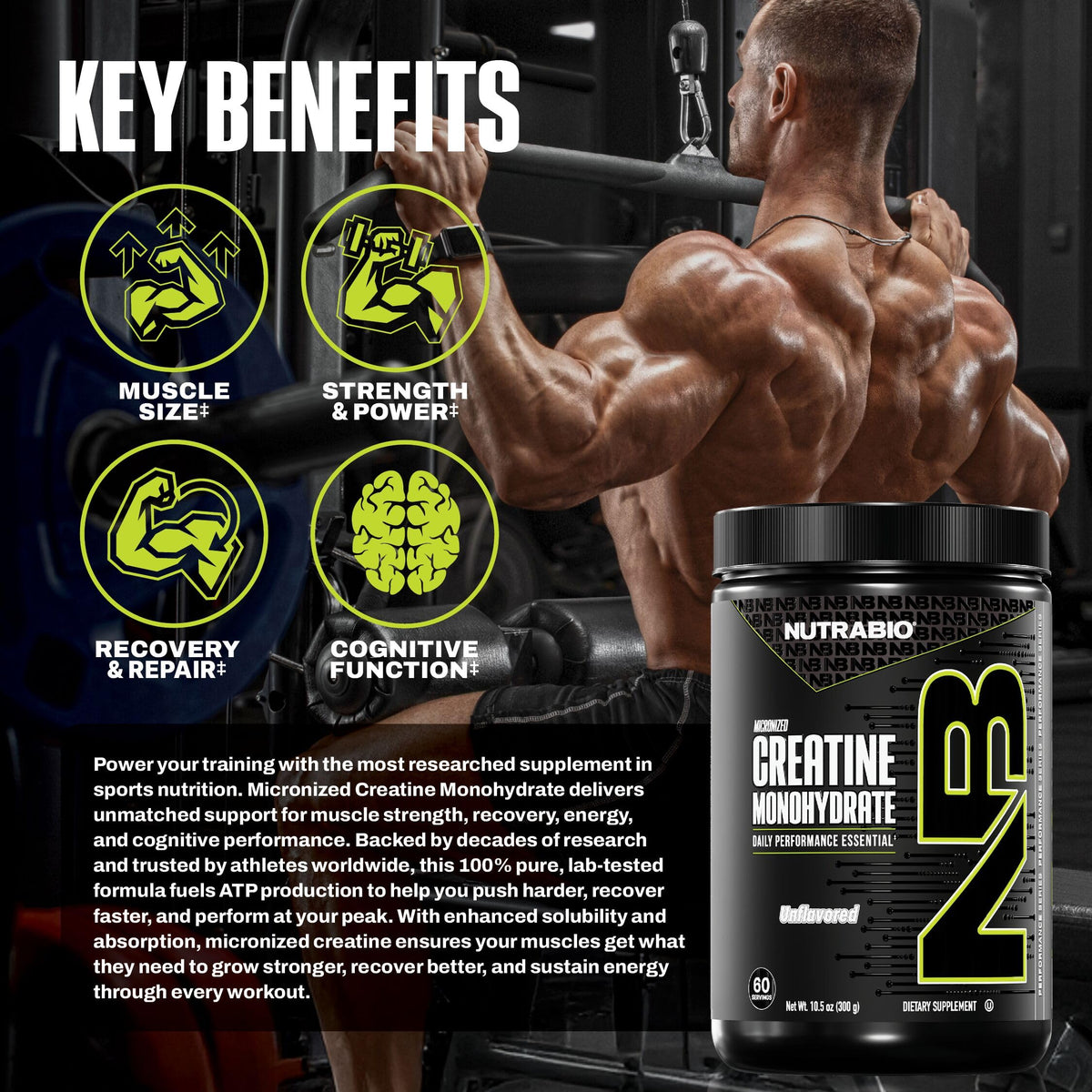 NutraBio Créatine Monohydrate 300 g côté emballage