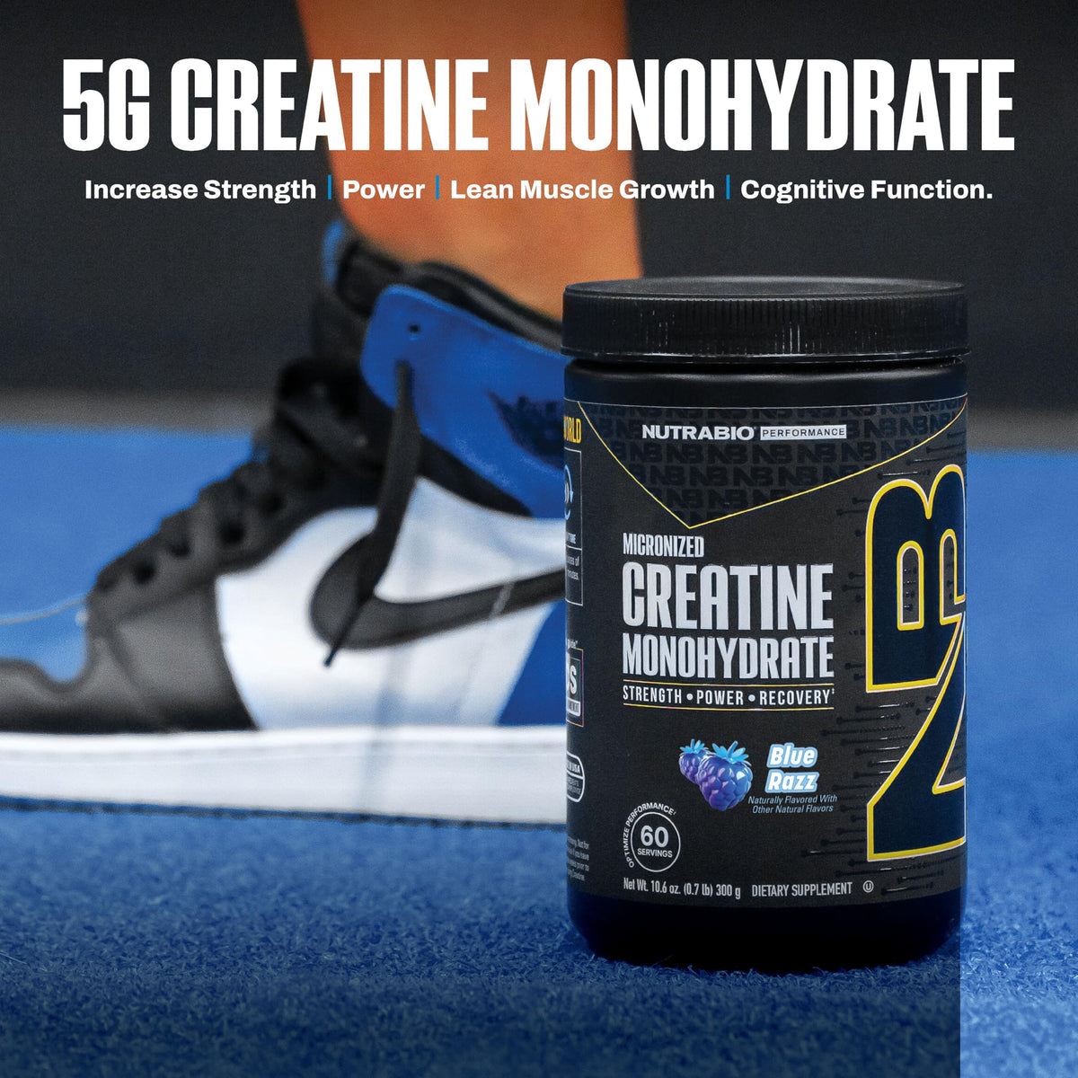 NutraBio Créatine Monohydrate 300 g emballage arrière montrant les informations nutritionnelles