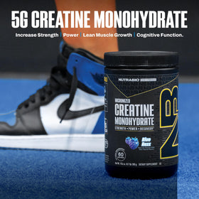 NutraBio Créatine Monohydrate 300 g emballage arrière montrant les informations nutritionnelles