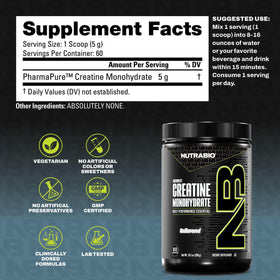 NutraBio Créatine Monohydrate 300 g en poudre vue supérieure