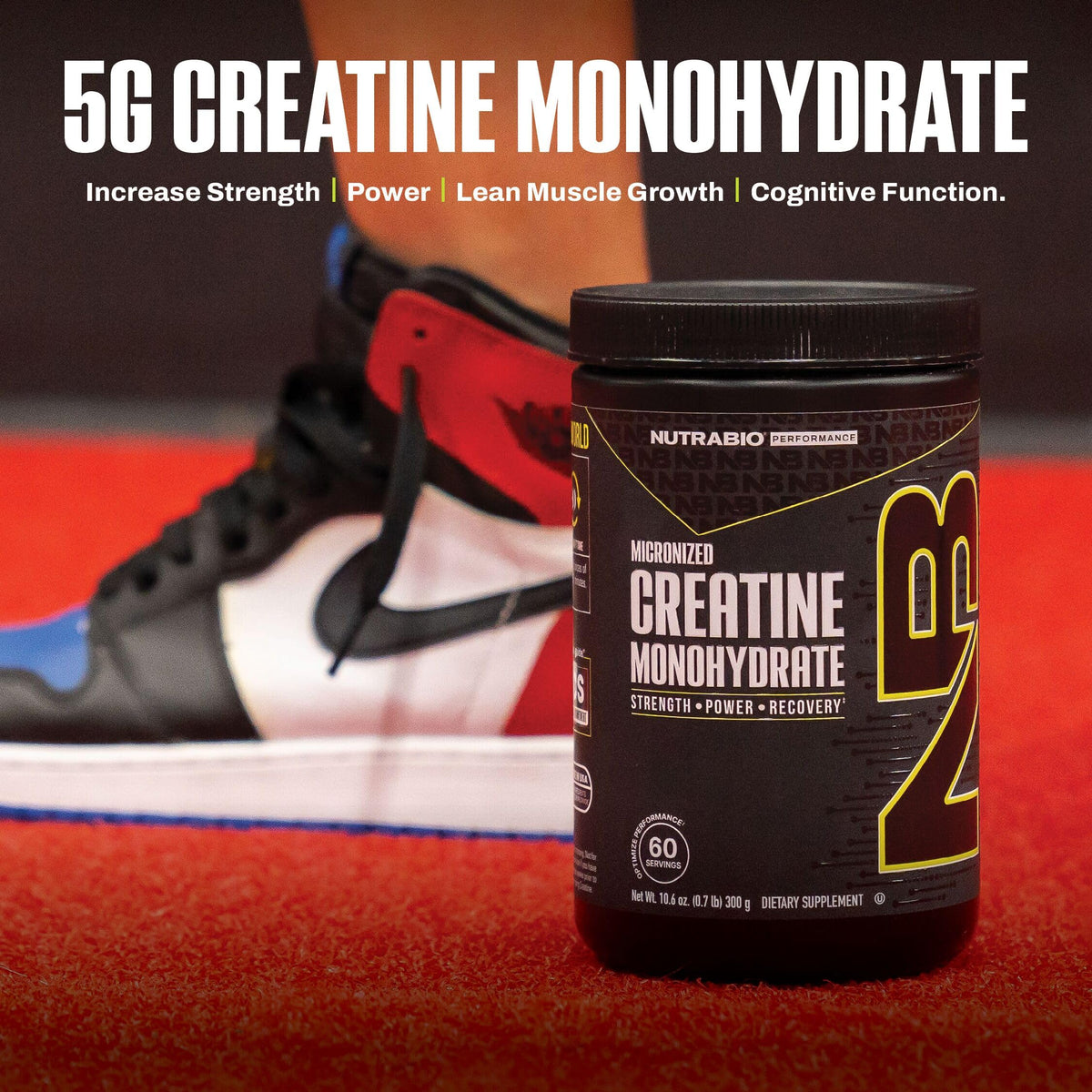 NutraBio Créatine Monohydrate 300 g étiquette détaillée