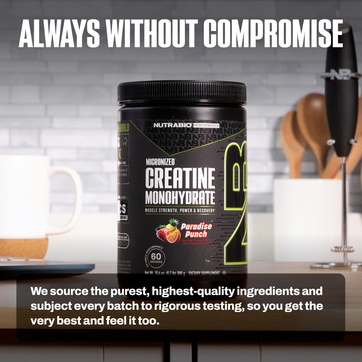 NutraBio Créatine Monohydrate 300g en vue latérale