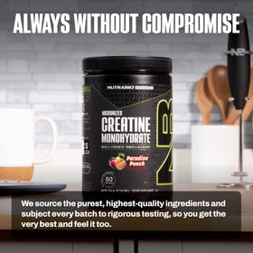 NutraBio Créatine Monohydrate 300g en vue latérale