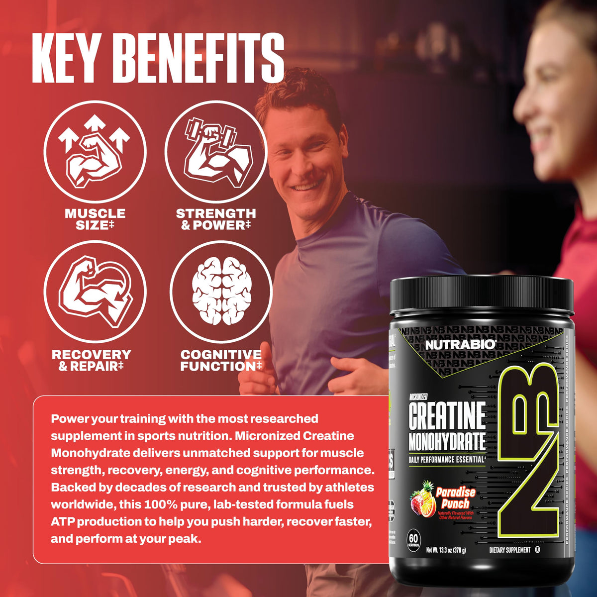 NutraBio Créatine Monohydrate 300g packaging arrière