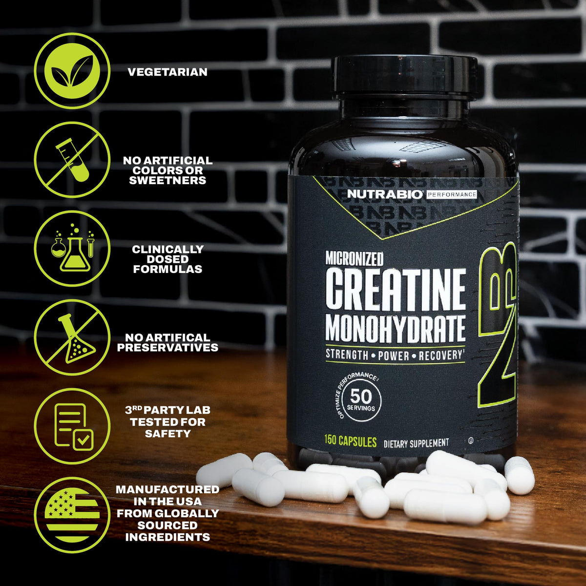 NutraBio Créatine Monohydrate Capsules dans leur emballage