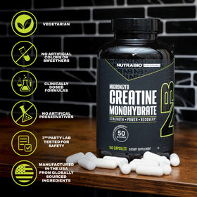 NutraBio Créatine Monohydrate Capsules dans leur emballage