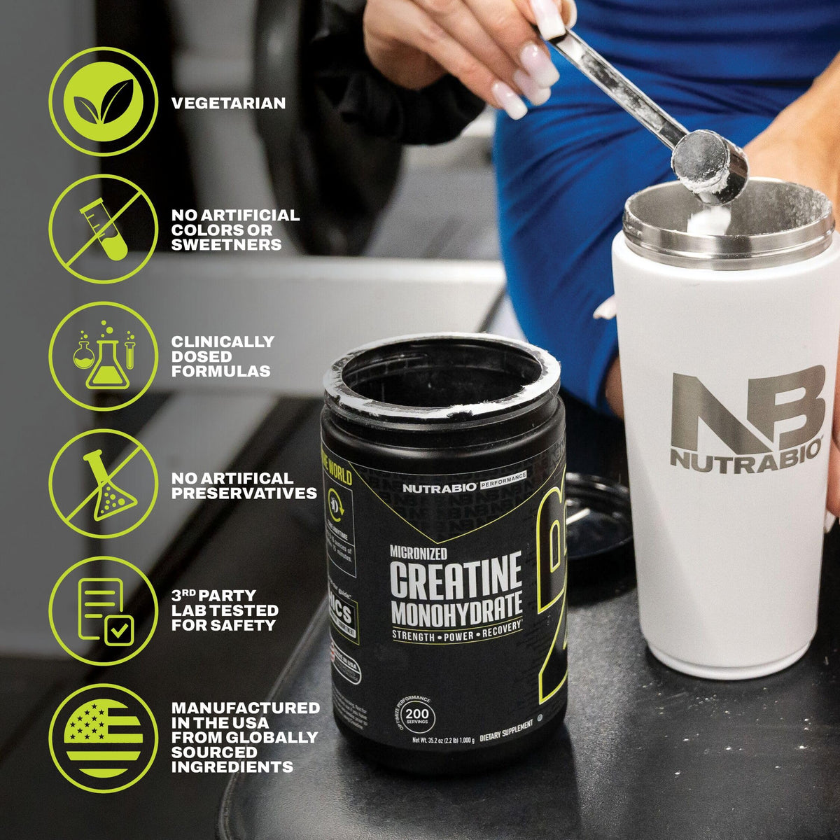 NutraBio Créatine Monohydrate Micronisée 1000 g avec d'autres compléments