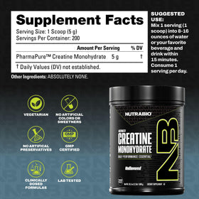 NutraBio Créatine Monohydrate Micronisée 1000 g étiquette