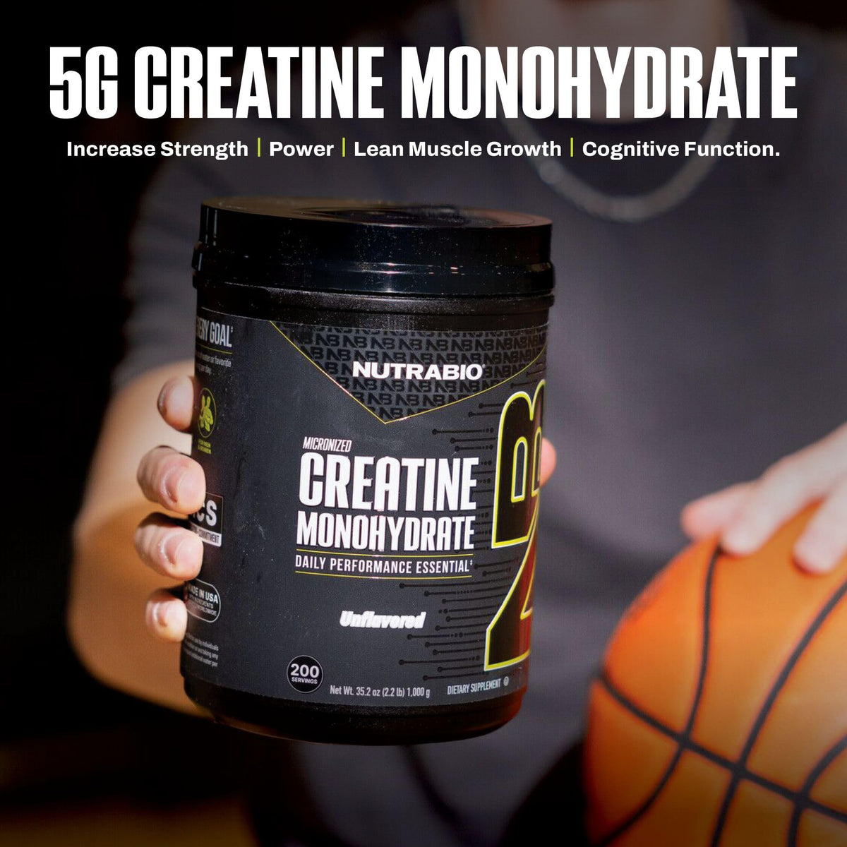 NutraBio Créatine Monohydrate Micronisée 1000 g vue de côté