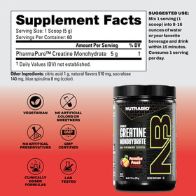 NutraBio Créatine Monohydrate Micronisée 300g avec cuillère doseuse