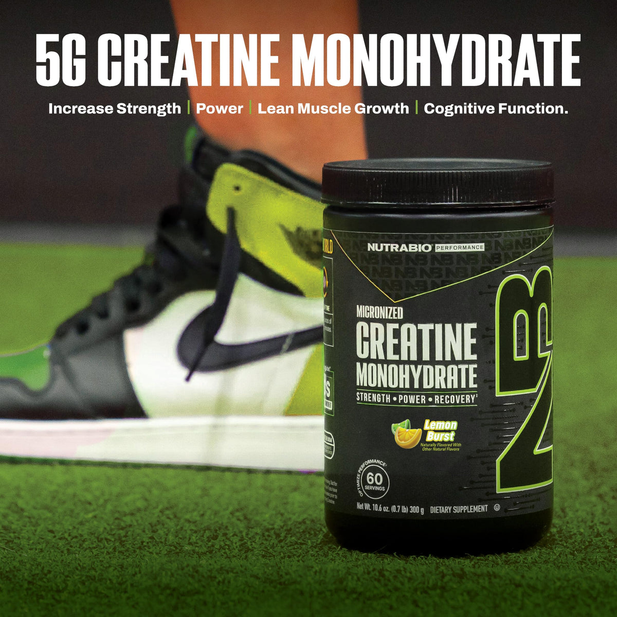 NutraBio Créatine Monohydrate Pure 300 g - Citron Burst avec une cuillère