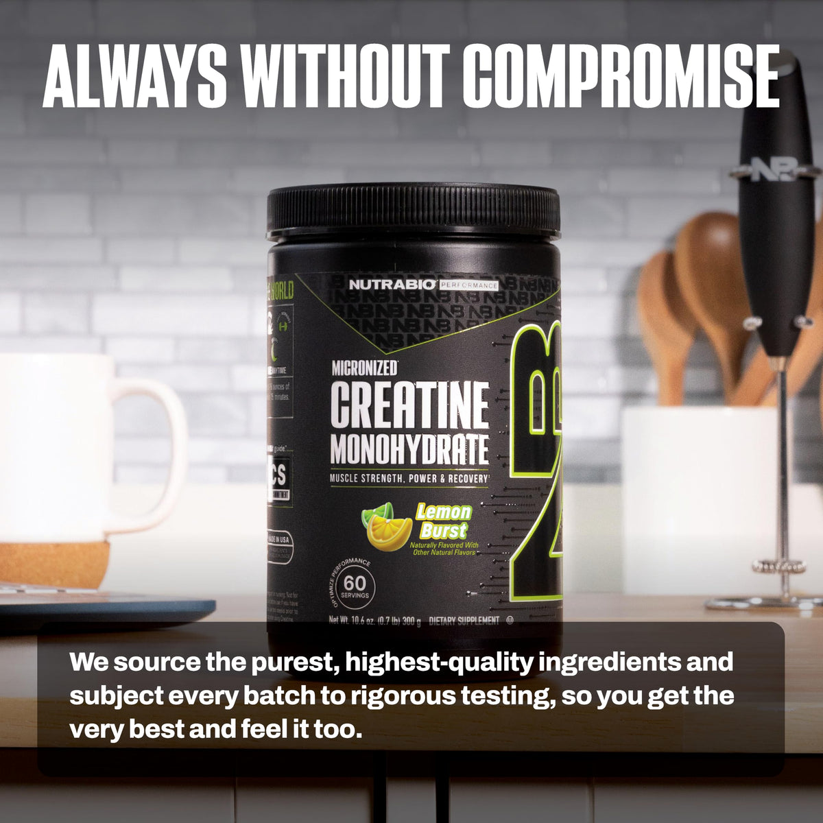 NutraBio Créatine Monohydrate Pure 300 g - Citron Burst en usage