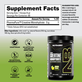 NutraBio Créatine Monohydrate Pure 300 g - Citron Burst vue arrière