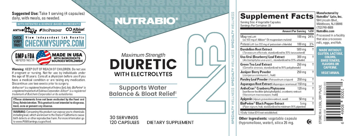 NutraBio Diurétique ouvert avec capsules visibles