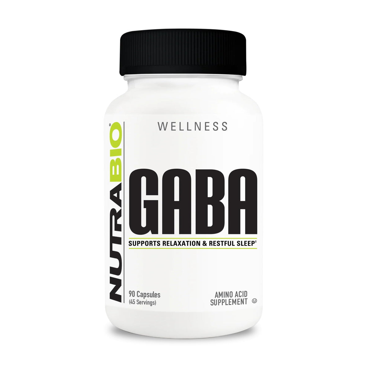 NutraBio GABA 500mg 90 capsules vue de face