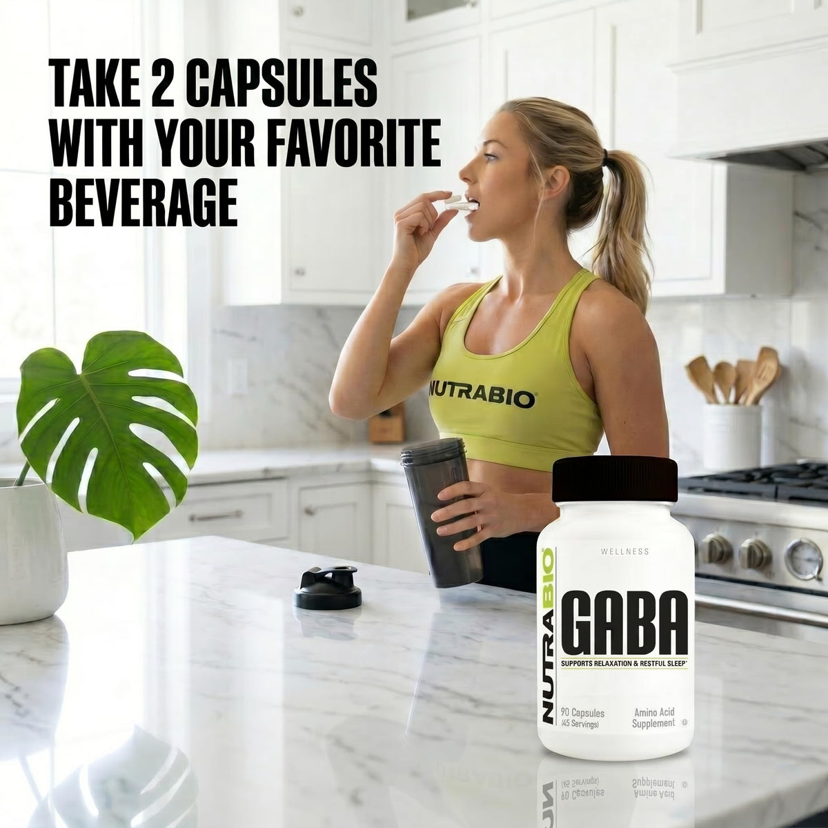 NutraBio GABA 500mg capsules avec d'autres compléments